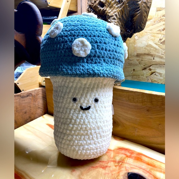 Handmade Crochet Mushroom Accent Pillow - Picture 1 of 8